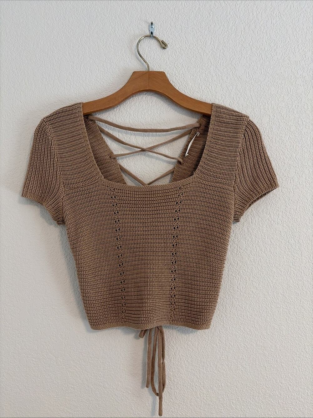 NEW Jolie & Joy Sweater Shirt Brown Crochet S Boho Festival Hippie Gypsy Preppy